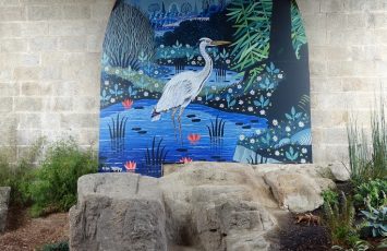 LE JARDIN DU HÉRON , FRESQUE D’ALAIN THOMAS